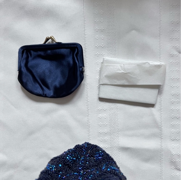 Vintage 1940s Handmade in France Blue Sparkling Purse with change purse